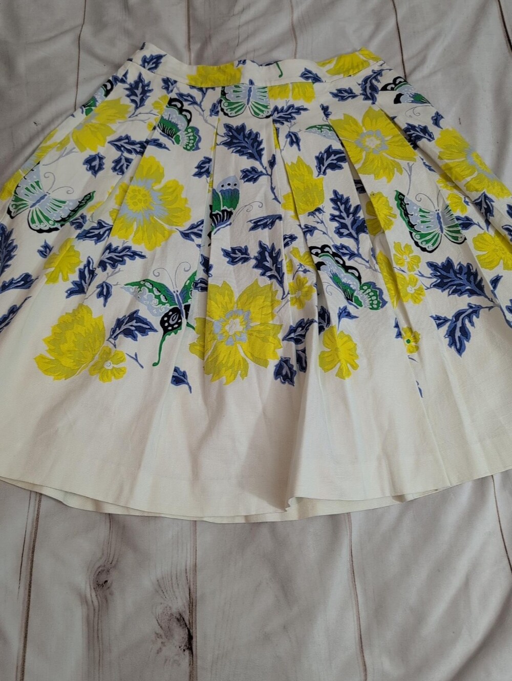 RSVP by Talbots Floral Butterfly Pleated Skirt Size 6 Yellow Blue Cotton